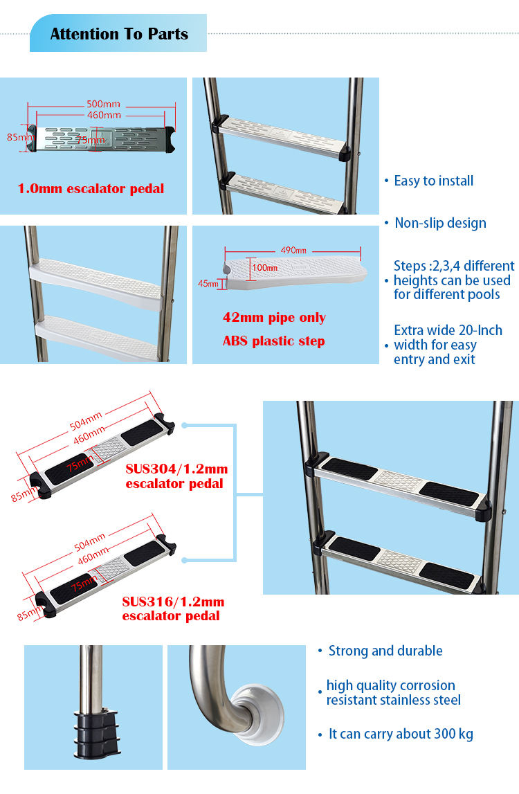 304/316 Stainless Steel 3 Steps Ladder Stainless Steel Ladder Rungs